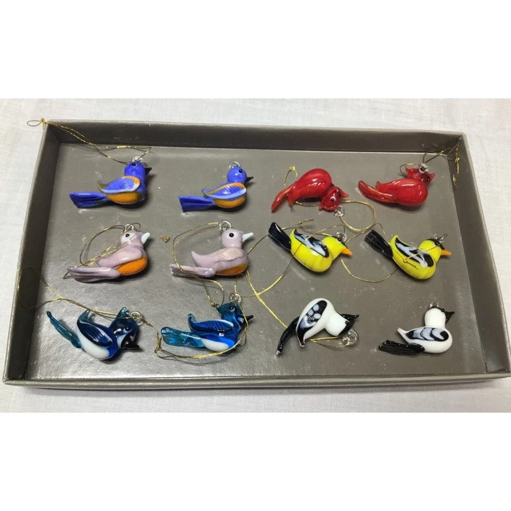Set of 12 Glass Bird Tree Ornaments 1.5